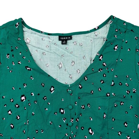TORRID Top Women's 2 Green Leopard Animal Print Lace Up Corset Back Blouse Shirt - Picture 4 of 12